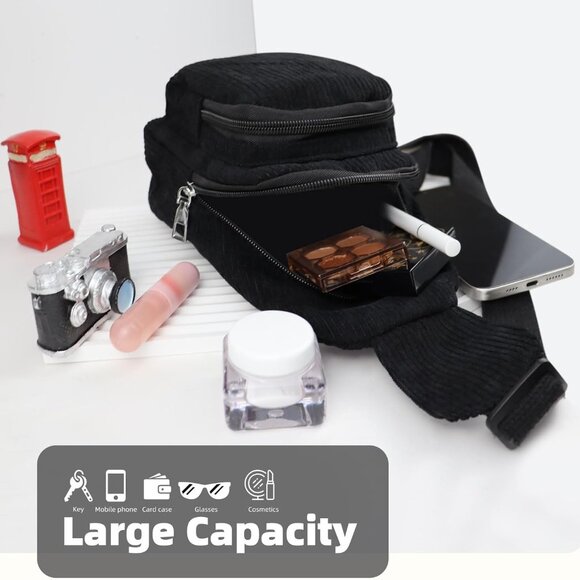 Versatile White Corduroy Sling Bag with Adjustable Strap - Perfect for Adventure - Picture 5 of 6